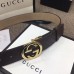 Gucci Width 4cm Signature Leather Belt Coffee with Interlocking G Buckle