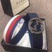 Gucci Width 4cm Sylvie Web and Leather Belt Blue with Interlocking G Buckle