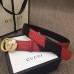 Gucci Width 4cm Diagonal Leather Belt Black/Red with Textured Double G Buckle