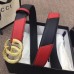 Gucci Width 3cm Diagonal Leather Belt Black/Red with Textured Double G Buckle