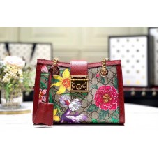 Gucci 498156 Padlock GG Flora small shoulder bags Beige/ebony GG Supreme canvas With Red leather