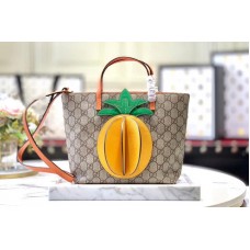 Gucci 580840 Children&#8217;s GG tote Bags with pineapple Beige/ebony GG Supreme canvas