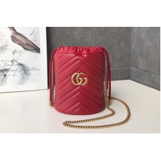 Gucci 575163 GG Marmont mini bucket bag Red matelasse chevron leather