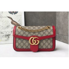 Gucci 443497 GG Marmont small shoulder bag in Beige/ebony GG canvas with Red Leather