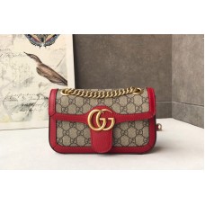 Gucci 446744 GG Marmont mini bag in Beige/ebony GG canvas with Red Leather