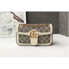 Gucci 446744 GG Marmont mini bag in Beige/ebony GG canvas with White Leather