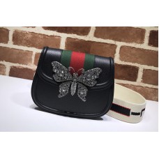 Gucci 505387 small butterfly shoulder bag Black Leather with web