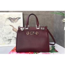 Gucci 569712 Zumi grainy leather small top handle bag in Bordeaux grainy leather