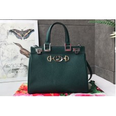 Gucci 569712 Zumi grainy leather small top handle bag in Green grainy leather