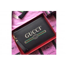 Gucci 495011 Print leather pouch with Gucci vintage logo in Black Leather