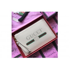 Gucci 495011 Print leather pouch with Gucci vintage logo in White Leather