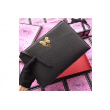 Gucci 499360 Embroidered leather pouch With Butterfly in Black Leather