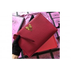 Gucci 499360 Embroidered leather pouch With Butterfly in Red Leather