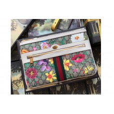 Gucci 517551 Ophidia GG Flora pouch in Beige/ebony GG Supreme canvas With White Leather