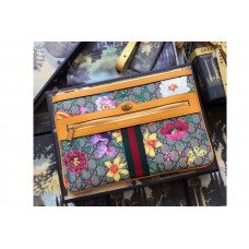 Gucci 517551 Ophidia GG Flora pouch in Beige/ebony GG Supreme canvas With Yellow Leather