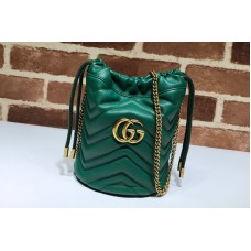 Gucci 575163 GG Marmont mini bucket bag in Green chevron leather