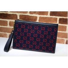 Gucci 597627 GG wool pouch in Blue and red GG wool