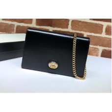 Gucci 598549 Leather chain card case wallet in Black textured leather