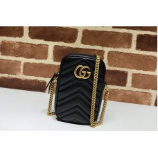 Gucci 598597 GG Marmont mini bag in Black matelasse chevron leather