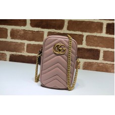 Gucci 598597 GG Marmont mini bag in Pink matelasse chevron leather