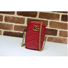 Gucci 598597 GG Marmont mini bag in Red matelasse chevron leather