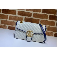 Gucci 443497 GG Marmont small shoulder bag in White Leather With Dark blue leather trim