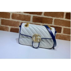 Gucci 446744 GG Marmont matelasse mini bag in White Leather With Dark blue leather trim