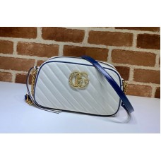 Gucci 447632 GG Marmont small shoulder bag in White Leather With Dark blue leather trim