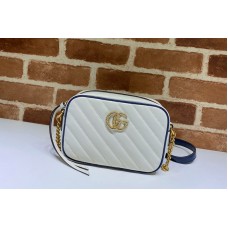 Gucci 448065 GG Marmont matelasse mini bag in White Leather With Dark blue leather trim