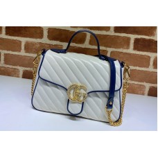 Gucci 498110 GG Marmont small top handle bag in White Leather With Dark blue leather trim