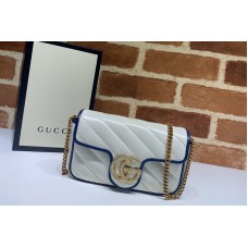 Gucci 574969 GG Marmont super mini bag in White Leather With Dark blue leather trim