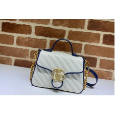 Gucci 583571 GG Marmont mini top handle bag in White Leather With Dark blue leather trim