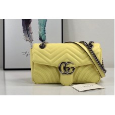 Gucci 443497 GG Marmont small shoulder bag in Pastel Yellow matelasse chevron leather with heart