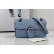 Gucci 446744 GG Marmont mini bag in Pastel Blue matelasse chevron leather with heart