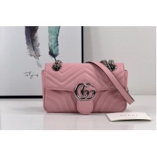 Gucci 446744 GG Marmont mini bag in Pastel Pink matelasse chevron leather with heart