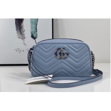 Gucci 447632 GG Marmont small shoulder bag in Pastel Blue matelasse chevron leather with GG