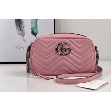 Gucci 447632 GG Marmont small shoulder bag in Pastel Pink matelasse chevron leather with GG