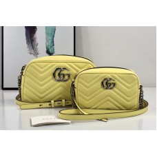 Gucci 447632 GG Marmont small shoulder bag in Pastel yellow matelasse chevron leather with GG