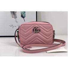 Gucci 448065 GG Marmont matelasse mini bag in Pastel Pink matelasse chevron leather with GG