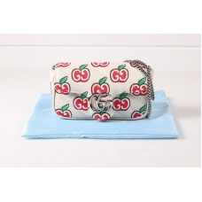 Gucci 476433 Chinese Valentine&#8217;s Day GG Marmont super mini bag in GG apple print white diagonal matelassé leather