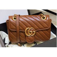 Gucci 446744 GG Marmont mini matelassé shoulder bag in Brown diagonal matelassé leather