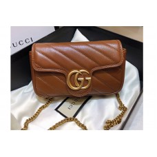 Gucci 476433 GG Marmont matelassé super mini bag in Brown diagonal matelassé leather