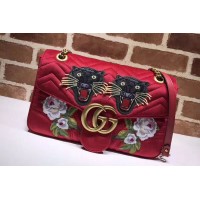 Gucci 443496 GG Marmont Embroidered Velvet Bags Red