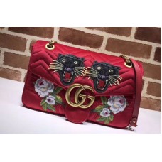 Gucci 443496 GG Marmont Embroidered Velvet Bags Red