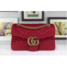 Gucci 443496 GG Marmont Velvet Shoulder Bags Red