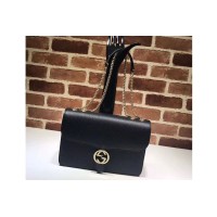 Gucci 510303 Interlocking GG Leather Crossbody Bags Black