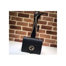 Gucci 510304 Interlocking GG Leather Crossbody Bag Black