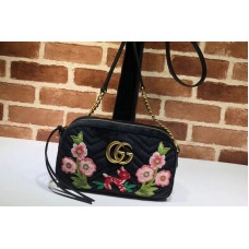 Gucci 447632 GG Marmont velvet Small Shoulder Bag Black