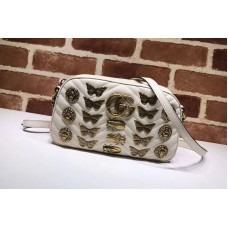 Gucci 447632 GG Marmont Animal Studs Leather Shoulder Bag White