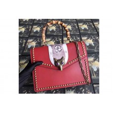 Gucci 466434 Broche Glossy Leather Top Handle Bag Red